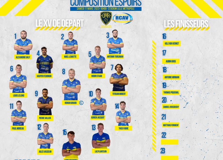 ESPOIRS  :  LA COMPO POUR LILLE